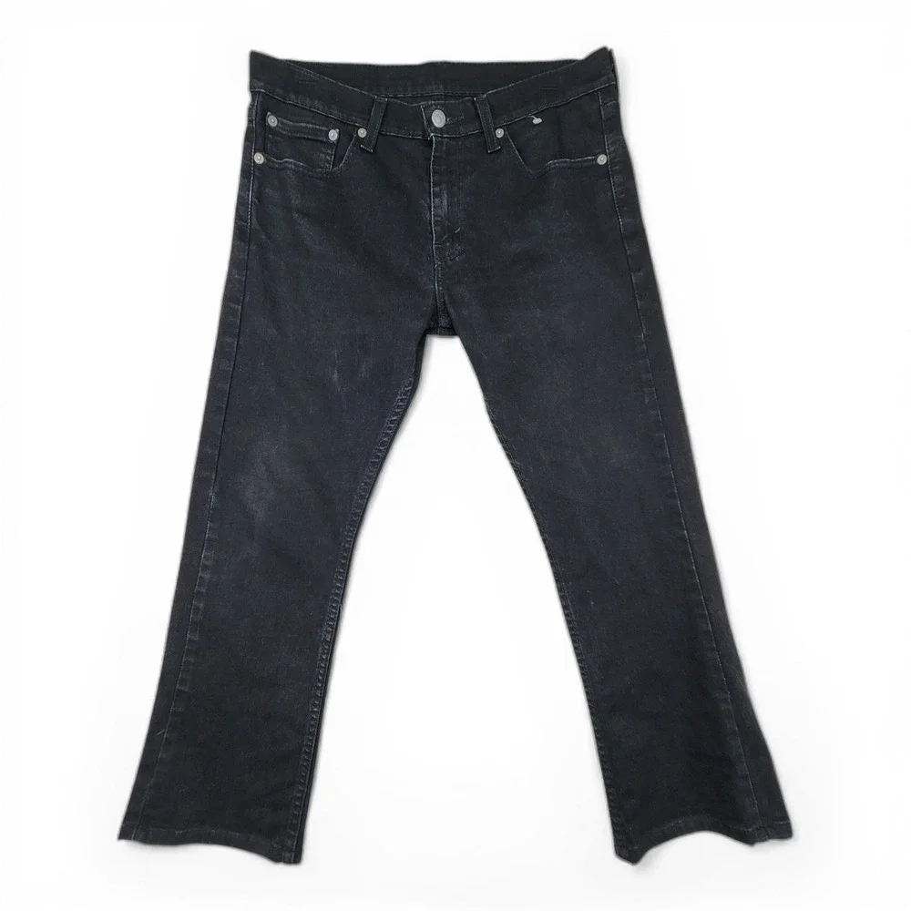 Levis 527 Slim Bootcut Mens 31X30 (Fits as 31x26) Black Denim Jeans Faded Grunge